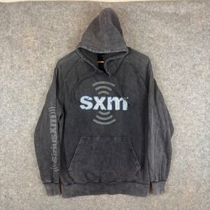 SiriusXM Hoodie Mens Medium Gray Graphic Logo SXM Washed Cotton Radio Promo